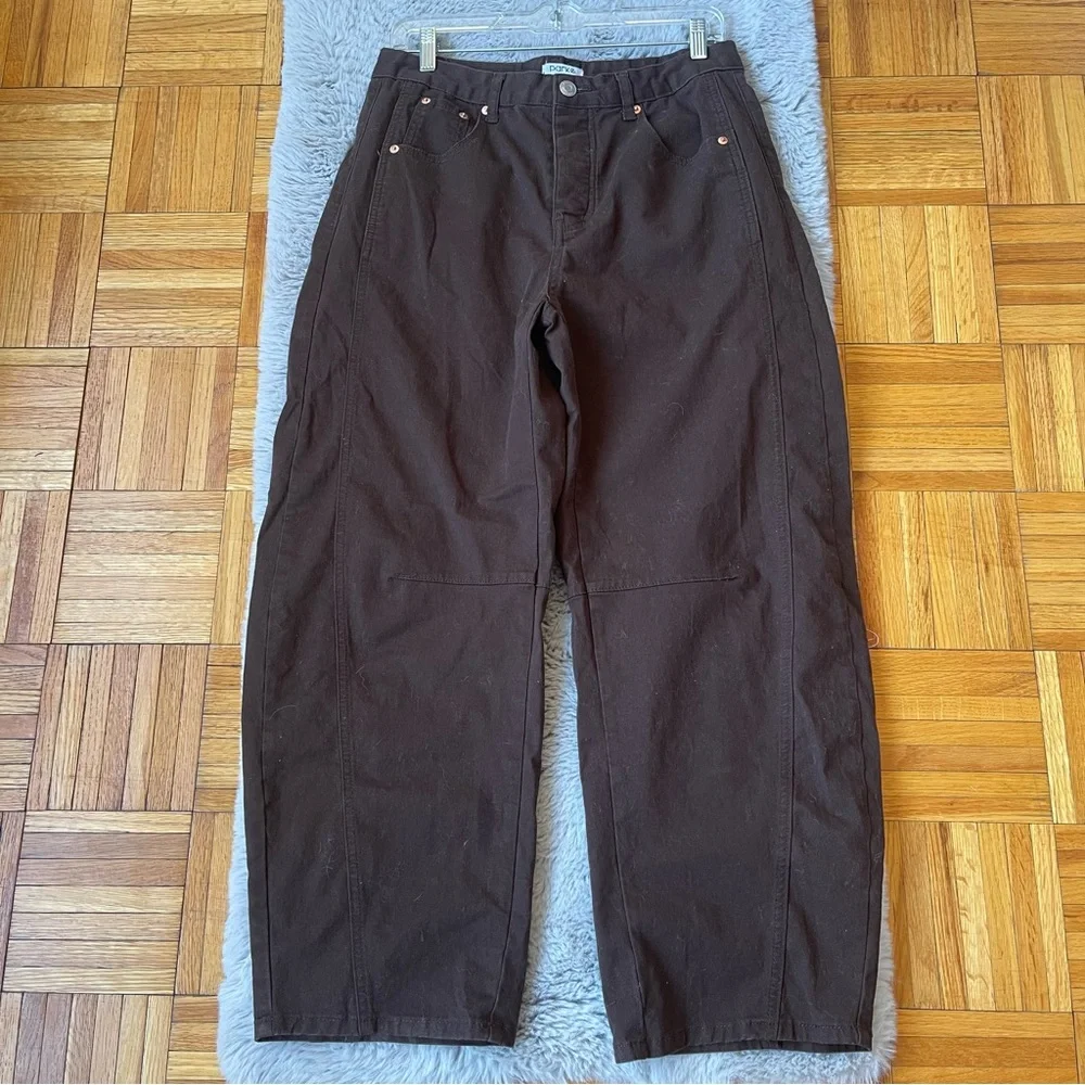 PARKE Horseshoe / Barrel Brown High Rise Wide Leg Jeans Size 28 Button Fly - Picture 2 of 10